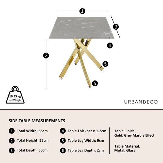 Venezia Glass Square Side Table with Gold Metal Chopstick Legs
