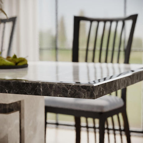 Venice Dining Set - 6 Seater - 160cm - Grey Marble - Athena Dining Chairs - Black High Gloss - Grey Seat Pads