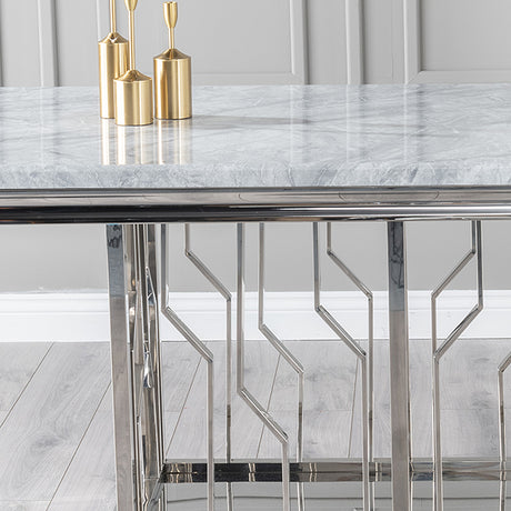 Verona 8 Seater Grey Marble and Chrome Dining Table with Artistic Base - 220cm