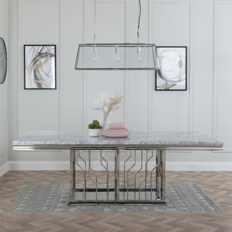Verona 8 Seater Grey Marble and Chrome Dining Table with Artistic Base - 220cm