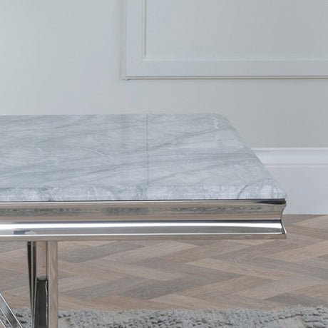 Verona Grey Marble and Chrome Coffee Table with Artistic Base