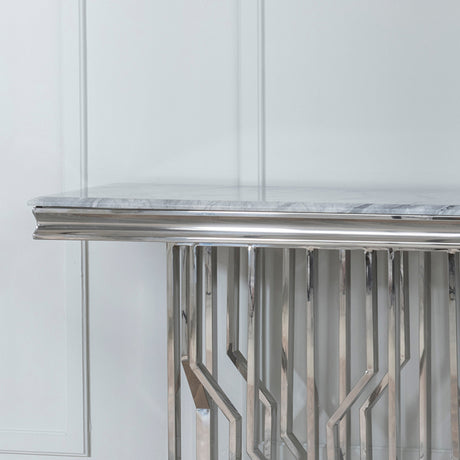 Verona Grey Marble and Chrome Console Table with Artistic Base