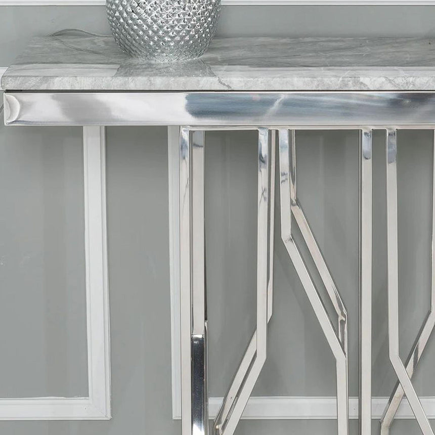 Vortex Console Table - Grey Marble & Chrome