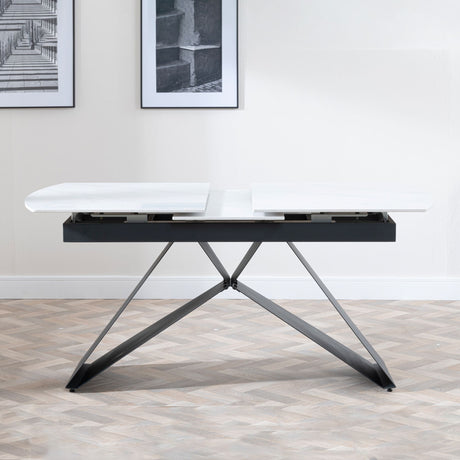 Wedge Ceramic Extending Dining Table with Black Cross Base - 140cm-180cm