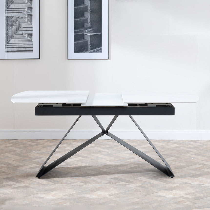 Wedge Ceramic Extending Dining Table with Black Cross Base - 140cm-180cm