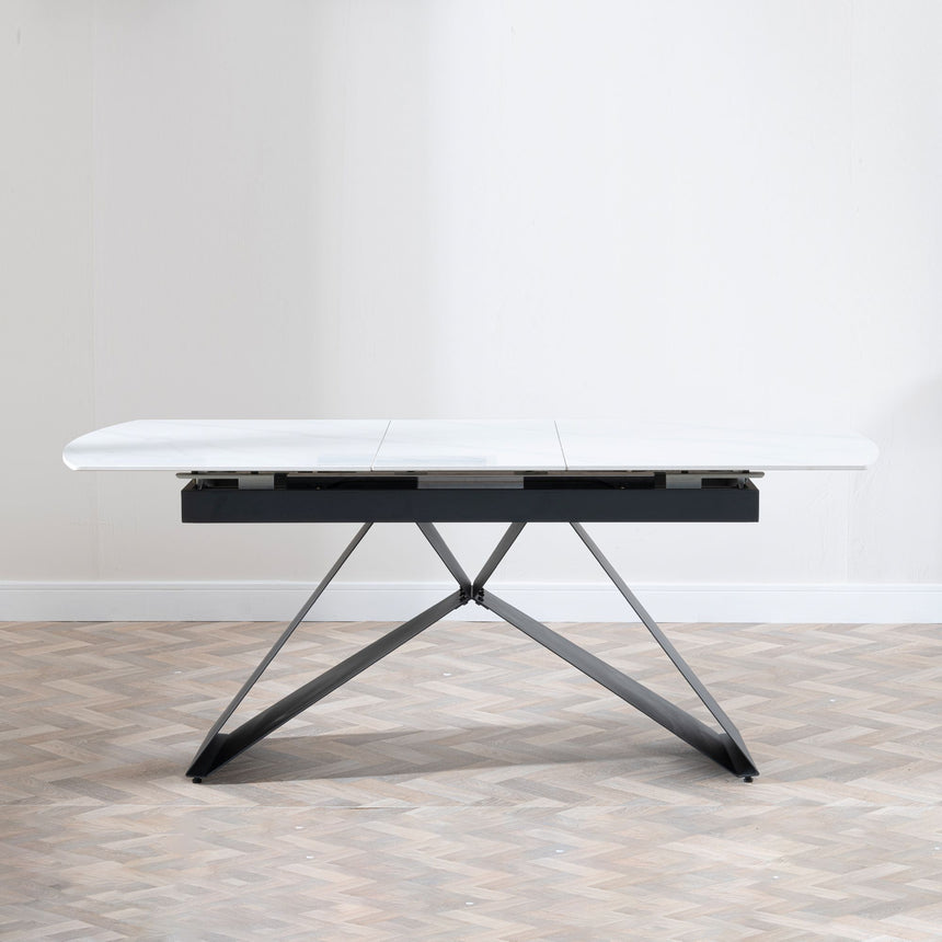 Wedge Ceramic Extending Dining Table with Black Cross Base - 140cm-180cm