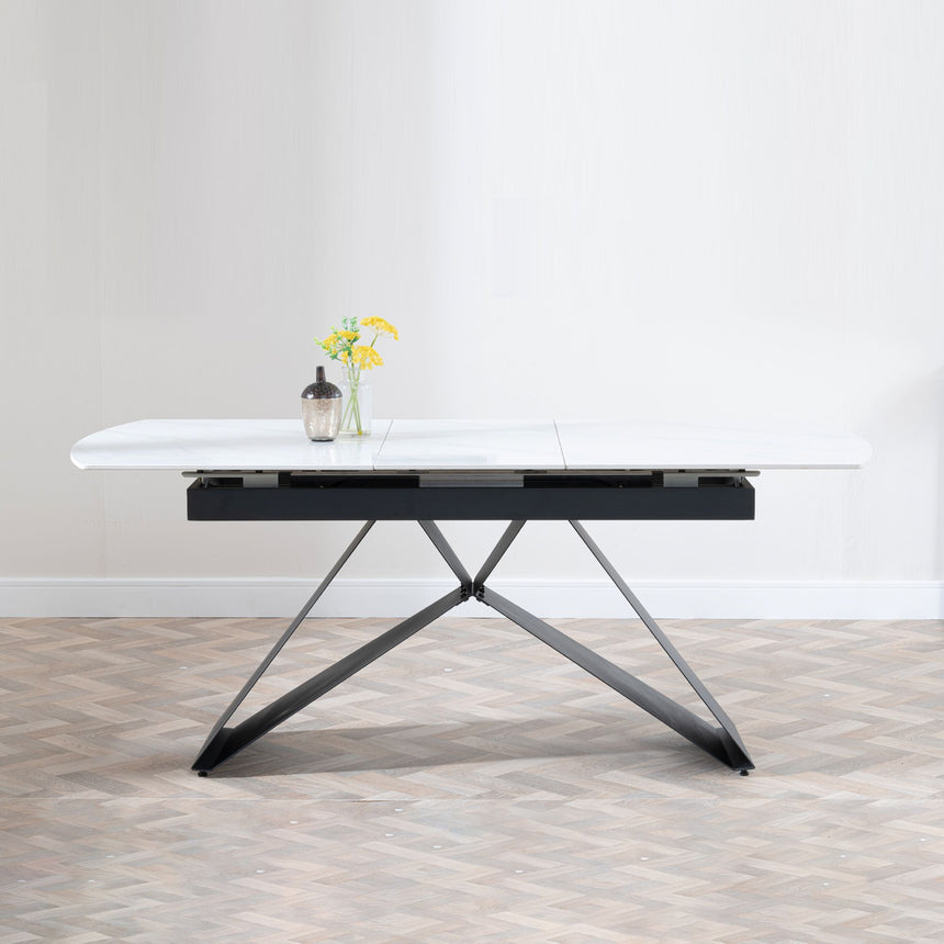 Wedge Ceramic Extending Dining Table with Black Cross Base - 140cm-180cm