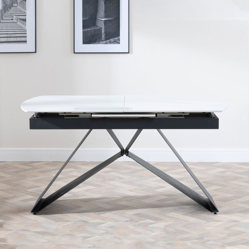 Wedge Ceramic Extending Dining Table with Black Cross Base - 140cm-180cm