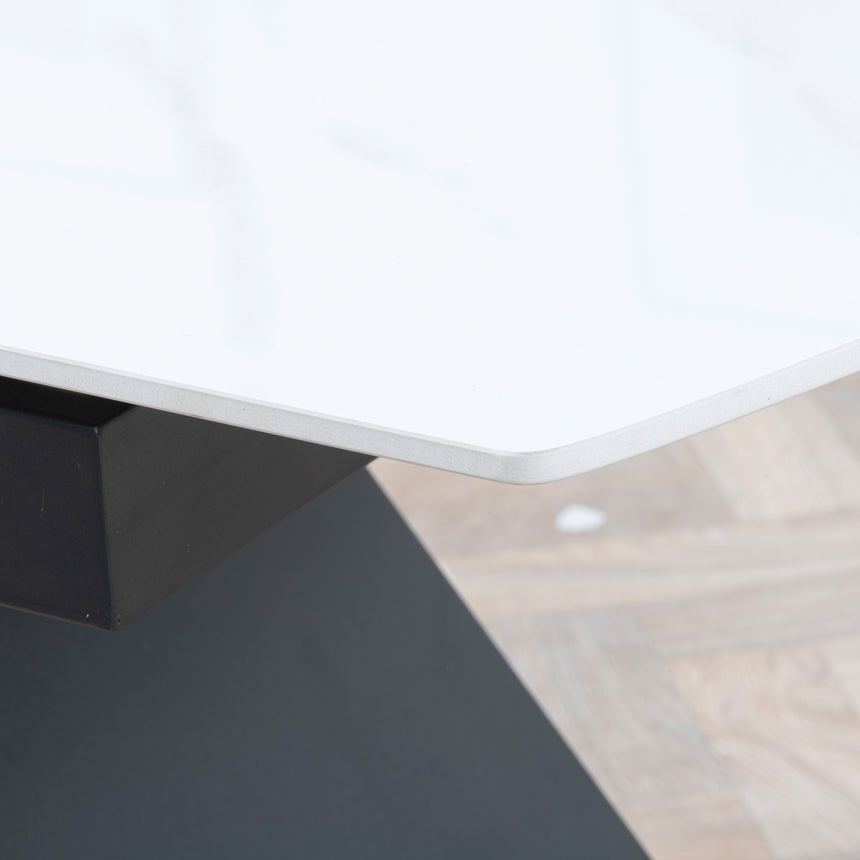 Wedge Ceramic Extending Dining Table with Black Cross Base - 140cm-180cm