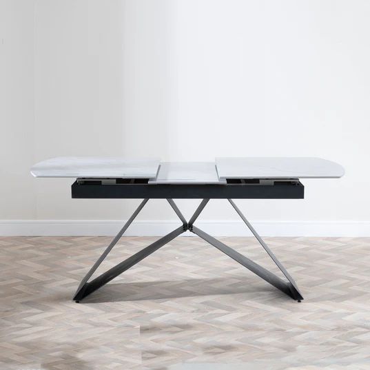 Wedge Ceramic Extending Dining Table with Black Cross Base - 140cm-180cm