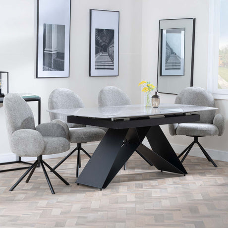Wedge Grey Ceramic Extending Dining Set - Altavista Grey Fabric Swivel Dining Chair
