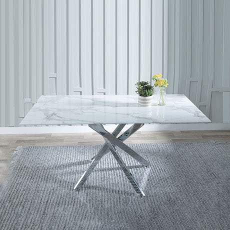 Ravenna Glass 6 Seater Dining Table with Chrome Metal Chopstick Legs