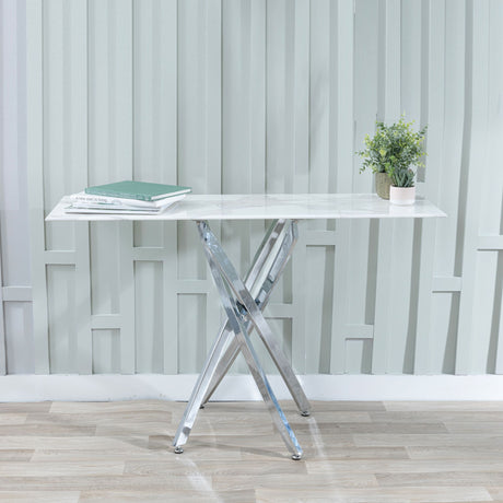 Ravenna Glass Console Table with Chrome Metal Chopstick Legs