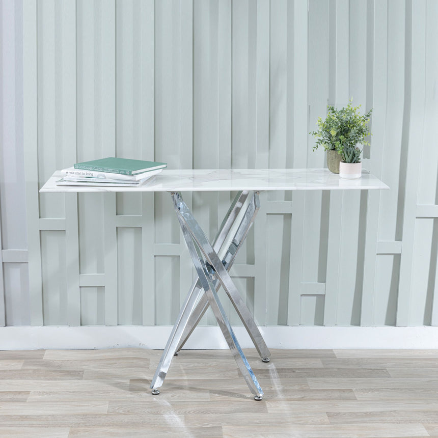 Ravenna Glass Console Table with Chrome Metal Chopstick Legs