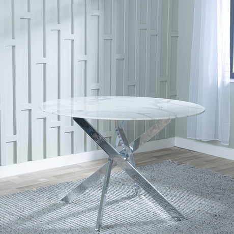 Ravenna Glass 4 Seater Round Dining Table with Chrome Metal Chopstick Legs