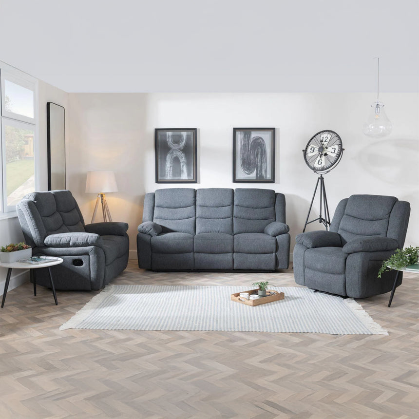 Angelo Dark Grey Fabric Recliner Sofa Set