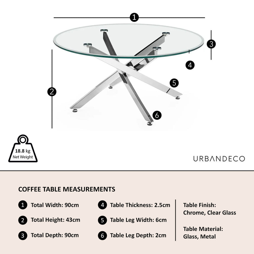 Ashley Glass Round Coffee Table with Chrome Metal Chopstick Legs