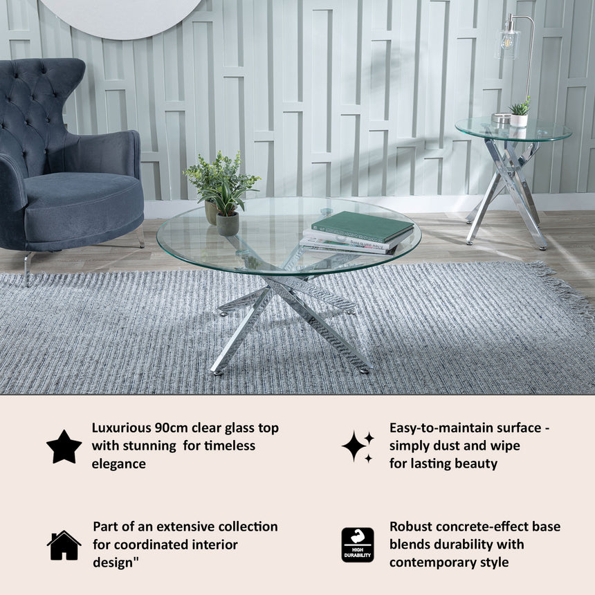 Ashley Glass Round Coffee Table with Chrome Metal Chopstick Legs