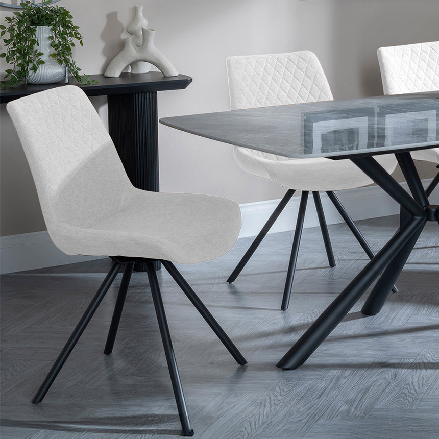 Hannah Grey Ceramic Dining Set - Messina Fabric Swivel Dining Chair
