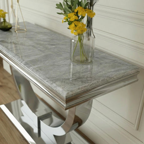 Glacier Console Table - Grey Marble & Chrome