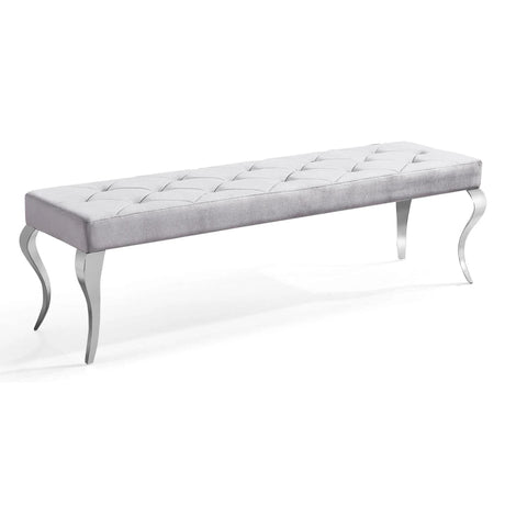 Louis Dining Bench - 170cm - Grey Velvet Fabric