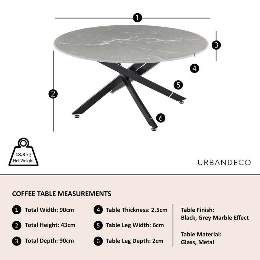 Ashley Glass Round Coffee Table with Black Metal Chopstick Legs