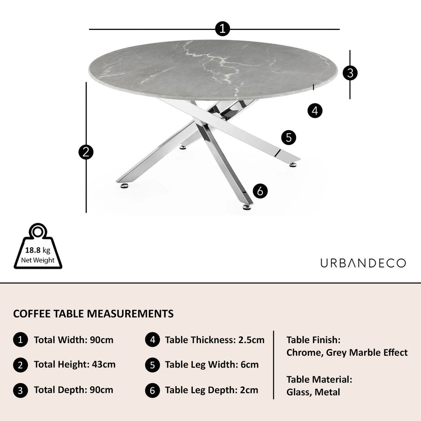 Ashley Glass Round Coffee Table with Chrome Metal Chopstick Legs