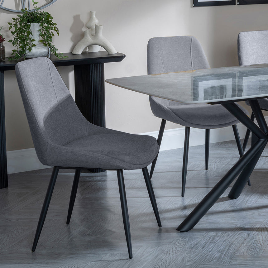Hannah Grey Ceramic Dining Set - Rovereto Fabric Dining Chair