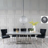 Sardinia Grey Marble and Chrome Dining Set - Fabric Lion Knocker Back Chairs with Chrome Legs