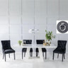 Pesaro White Marble Dining Set - Fabric Knocker Back Chairs with Black Legs