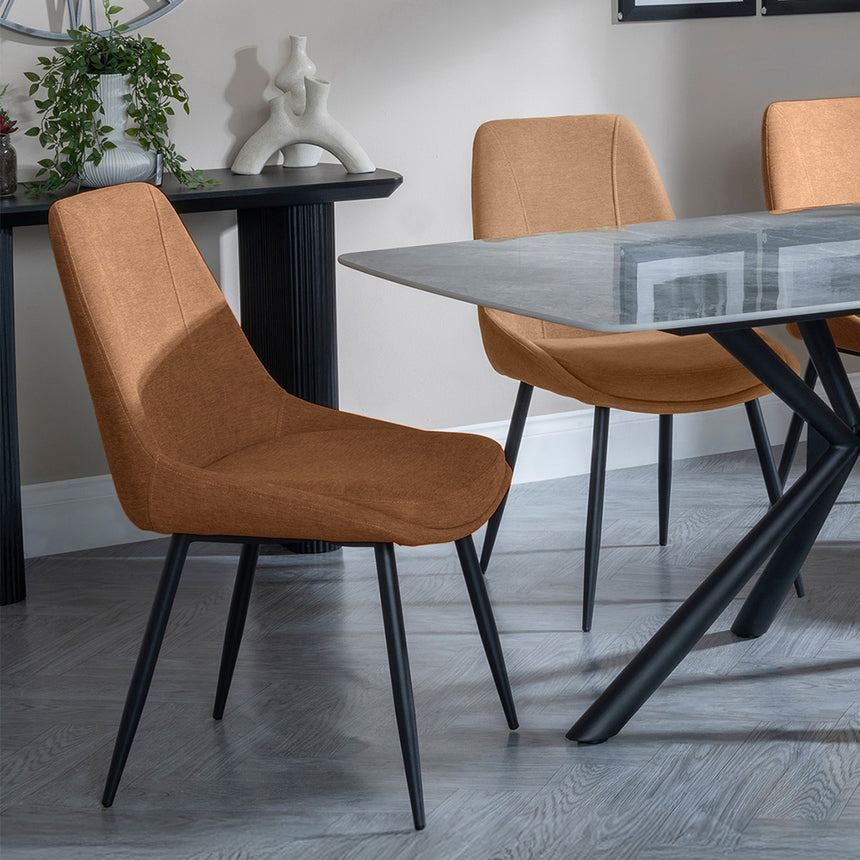 Hannah Grey Ceramic Dining Set - Rovereto Fabric Dining Chair