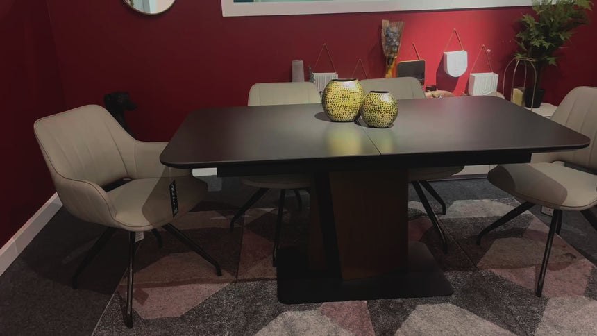 Piazza Black Ceramic Extending Dining Table with Bronze Pedestal Base - 160cm-200cm