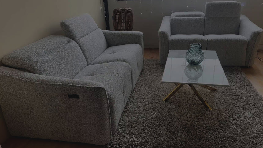 Brescia Light Grey Teddy Fabric Electric Recliner Sofa Set