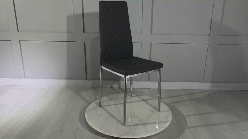 Novato Dining Chairs in Faux Leather and Chrome Metal Legs