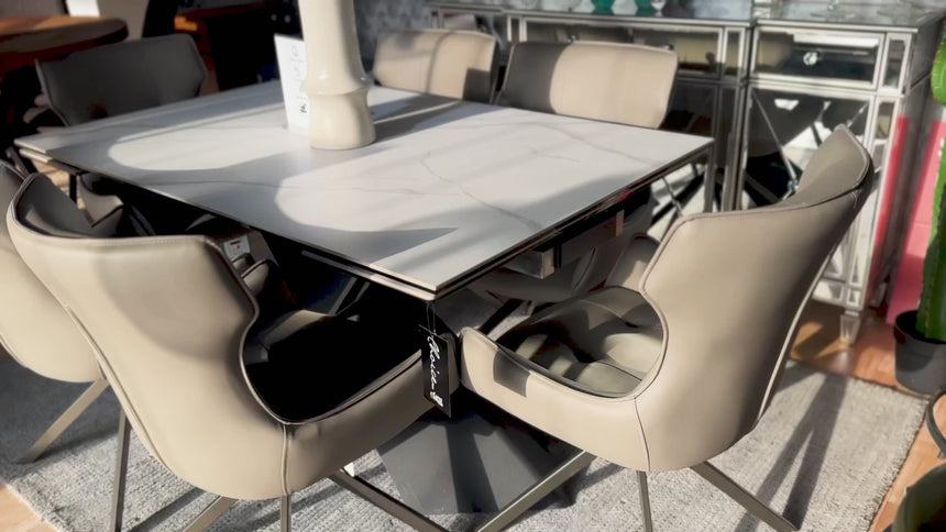 Grappa White Ceramic Extending Dining Table with Black Cross Base