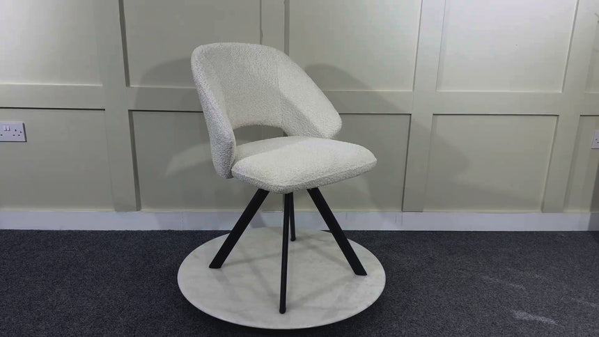 Set of 2 Burano Boucle Fabric Swivel Dining Chair with Black Legs