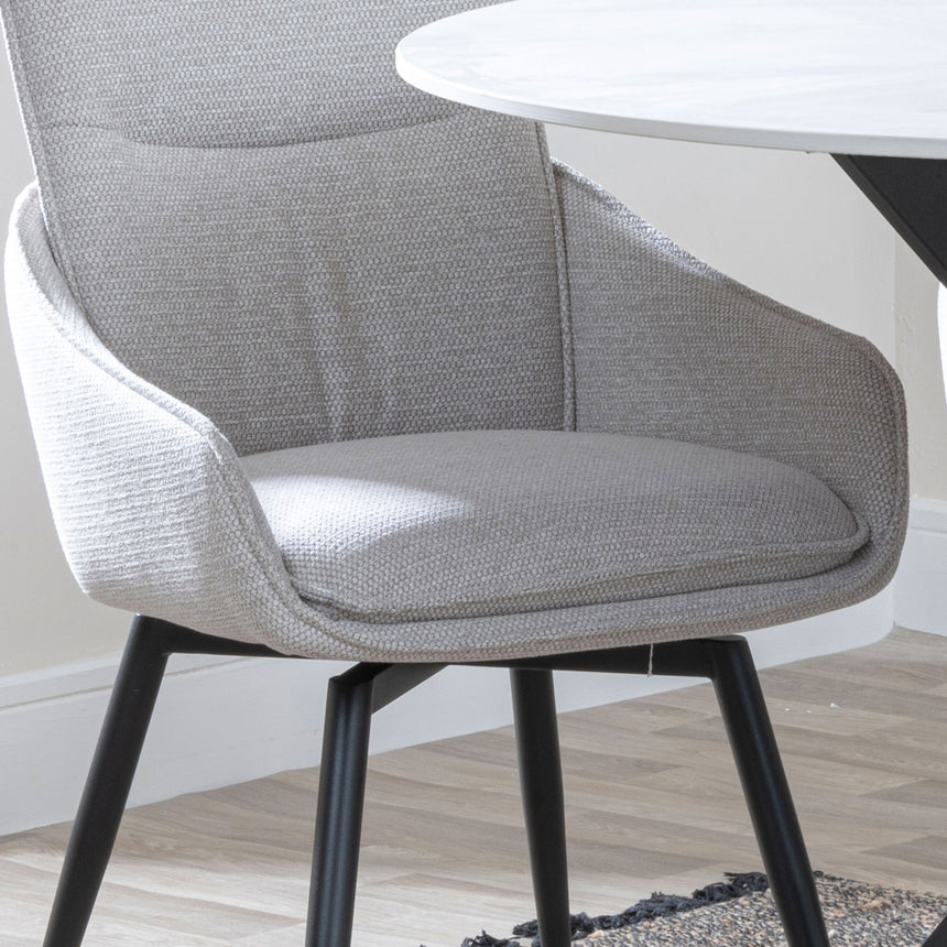 Set of 2 Torres Fabric Swivel Dining Chair with Black Legs