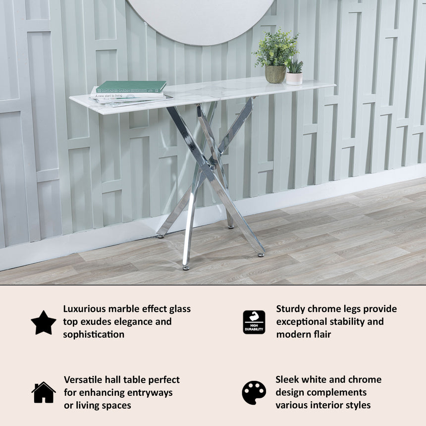 Ravenna Glass Console Table with Chrome Metal Chopstick Legs