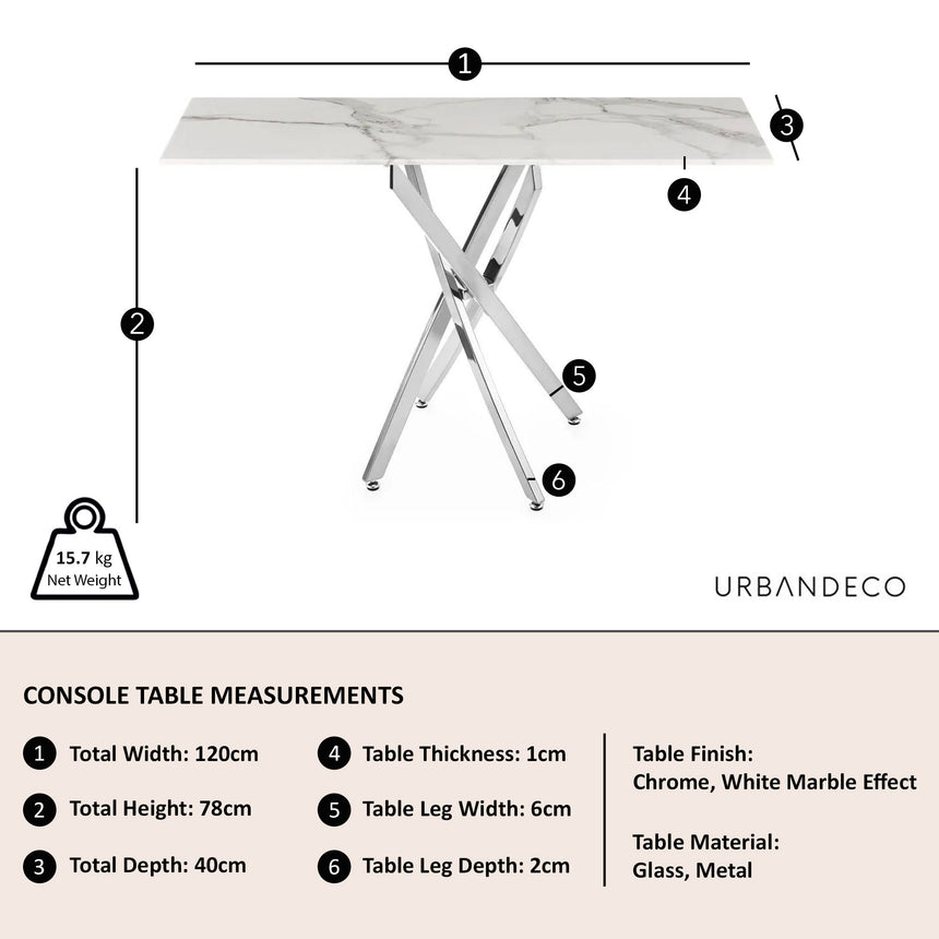 Ravenna Glass Console Table with Chrome Metal Chopstick Legs