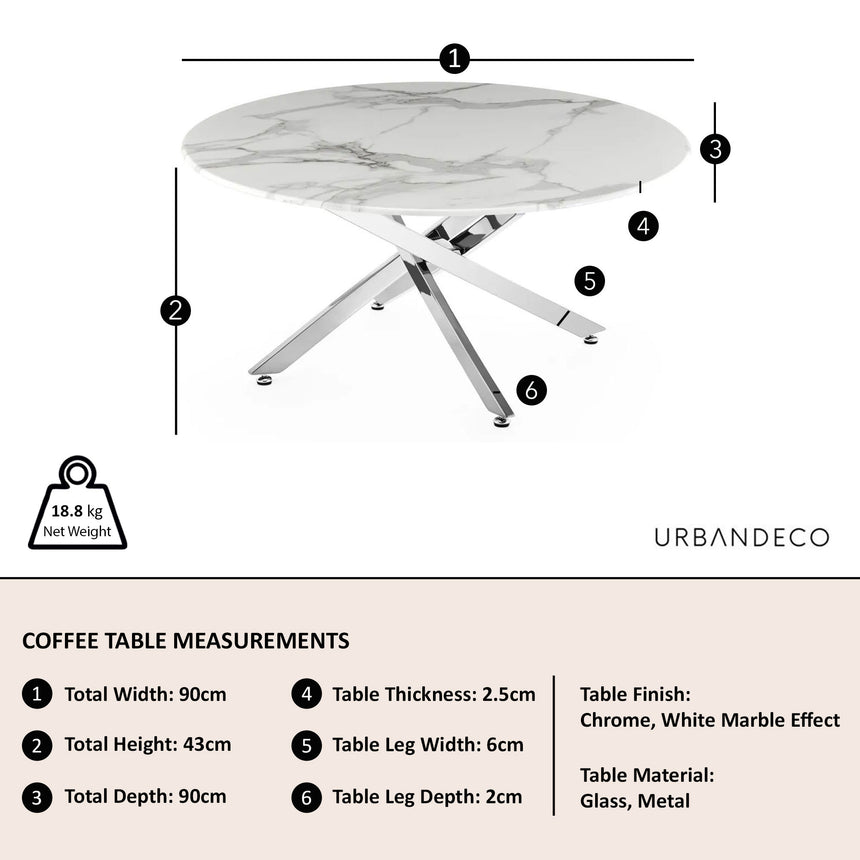 Ravenna Glass Round Coffee Table with Chrome Metal Chopstick Legs
