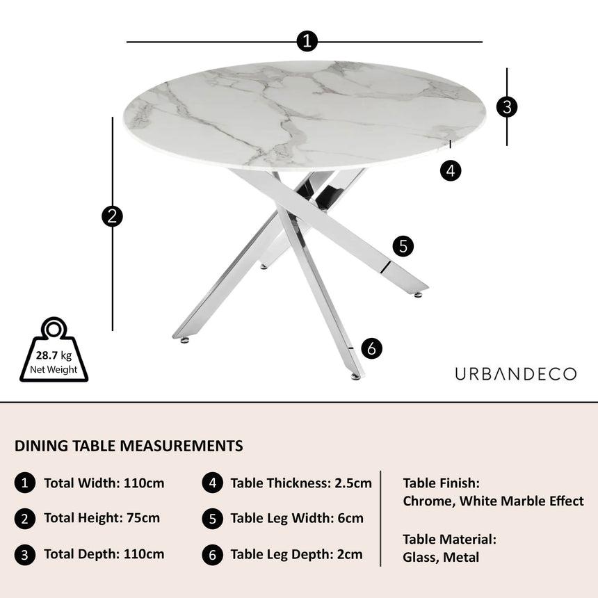 Ravenna Glass 4 Seater Round Dining Table with Chrome Metal Chopstick Legs