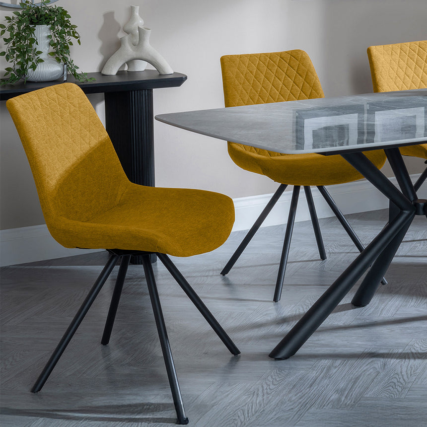 Hannah Grey Ceramic Dining Set - Messina Fabric Swivel Dining Chair